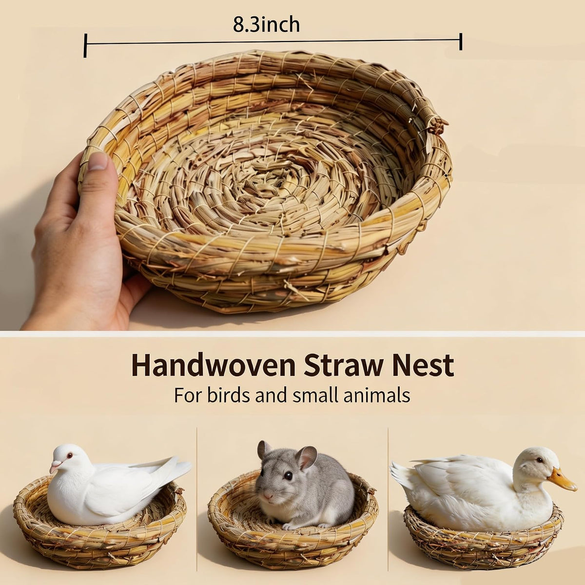 Orgrimmar 2PCS Handmade Woven Flat Base Straw Bird Nest Hatch House - image 2