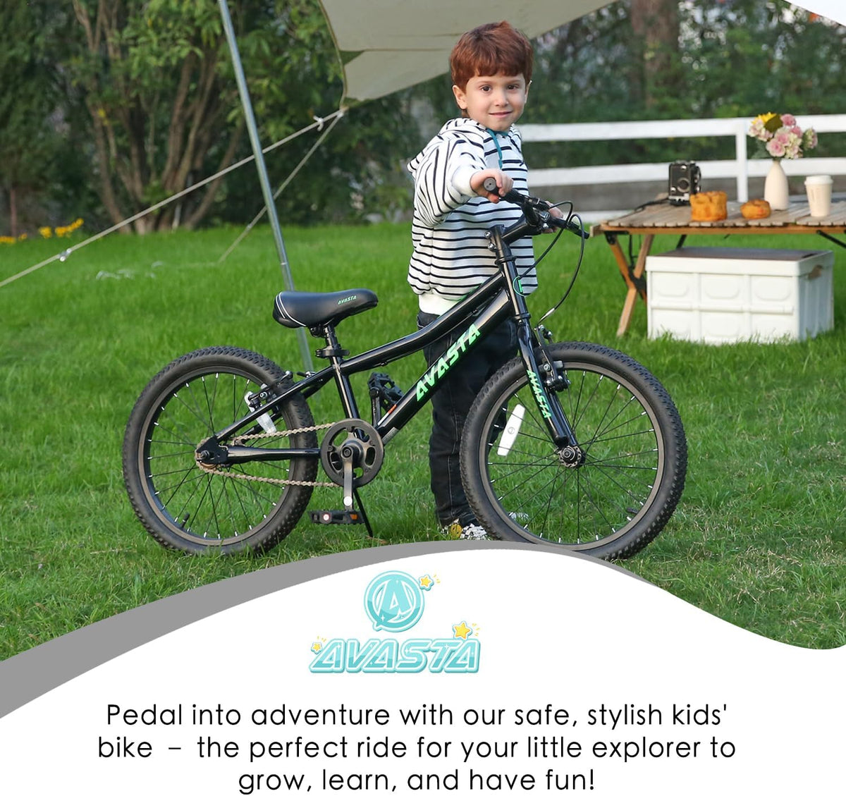 AVASTA Bilbo 18 20 24 Inch Kids Bike for Boys Girls Youth 5-14 Years - Black / 18 Inch with Kickstand & Training Wheels - image 3