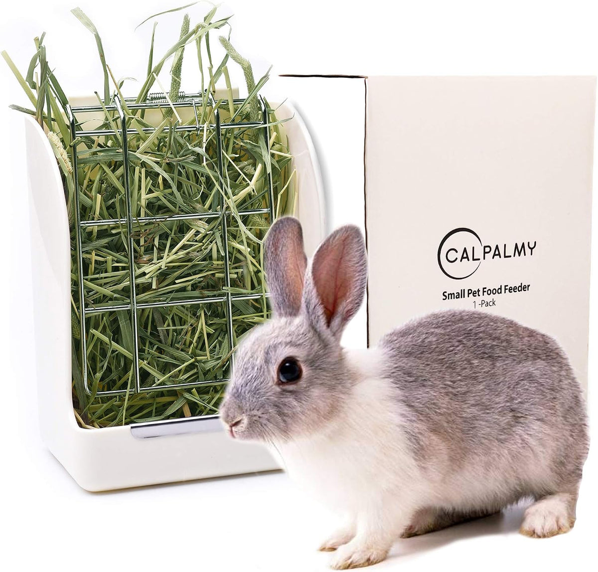 CalPalmy Hay Feeder for Rabbits, Guinea Pigs, and Chinchillas - 5 1/2" x 3" x 7 3/8" (1-Pack) / White - image 2
