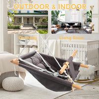 Tislly indoor outdoor baby swing in grey cotton with beech wood frame and 5-point belt - view 7