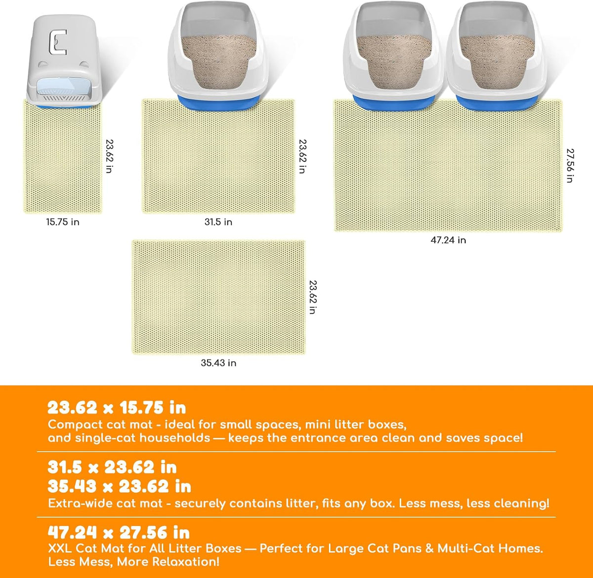 Cat Litter Mat 24"x16", Double Layer EVA litterbox Mat Beige - Cream / Honeycomb-24 x 16 Inches - image 2