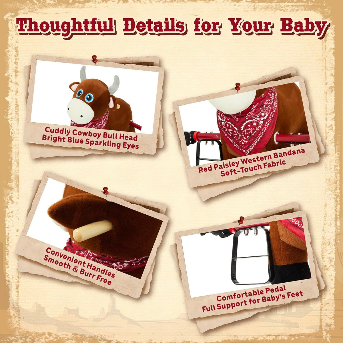 FUNLIO Unicorn Baby Rocking Horse - Bull Spring Rocking - image 4