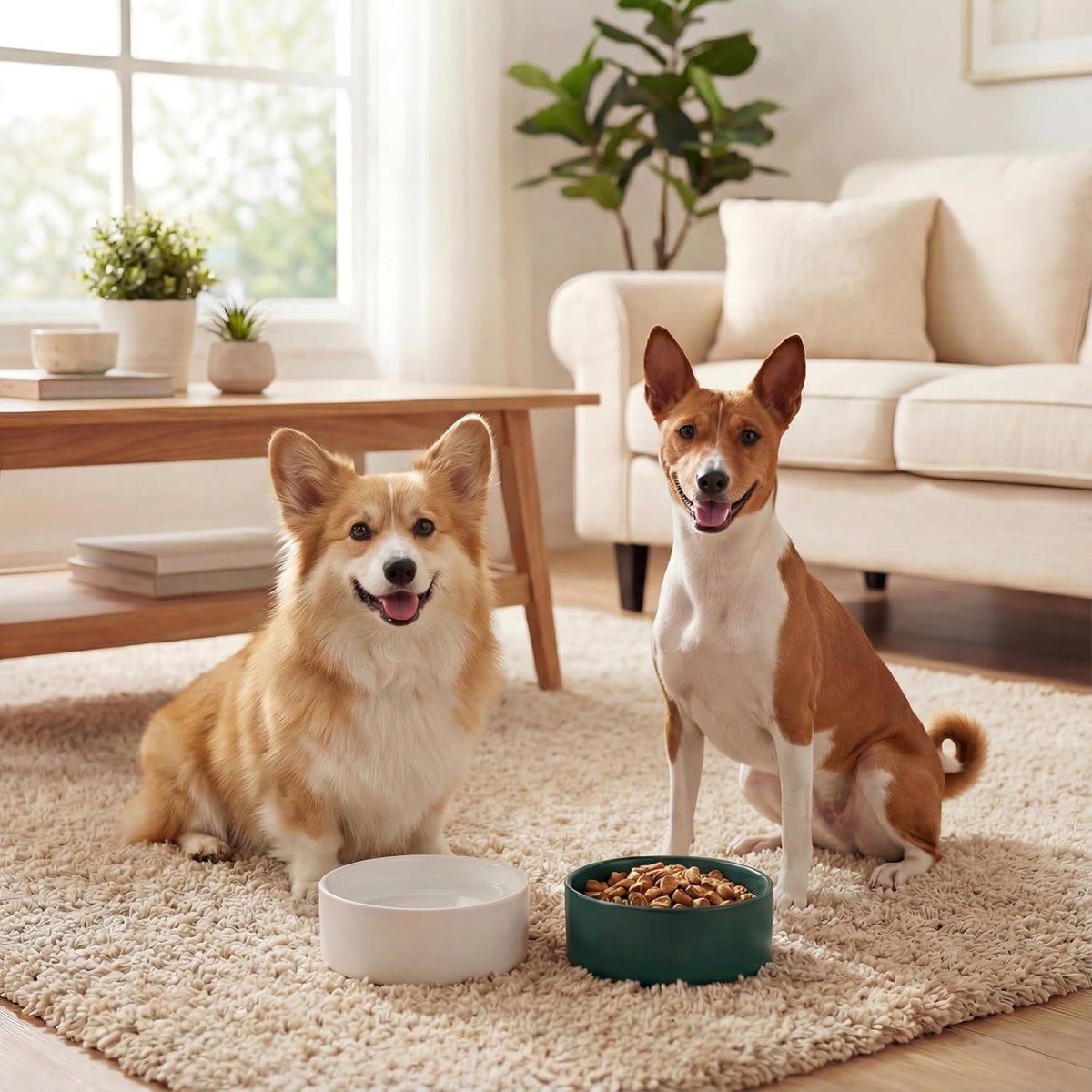 Ceramic Dog Bowl for Food and Water - Medium / Green (2 Pack) - image 4