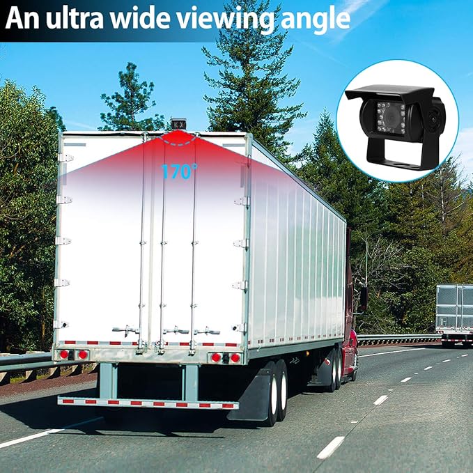 RV Backup Camera and Monitor Kit(12-24V) 7inch HD Monitor Reversing +2 Rear View Camera 170°Wide Angle,18IR Night Vision,Waterproof IP68，Dual Back up Camera for Truck/Trailer/Van/Camper/Vehicles.