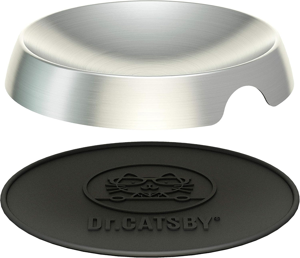 Dr. Catsby's wide shallow stainless steel cat food bowl with silicone mat - view 4