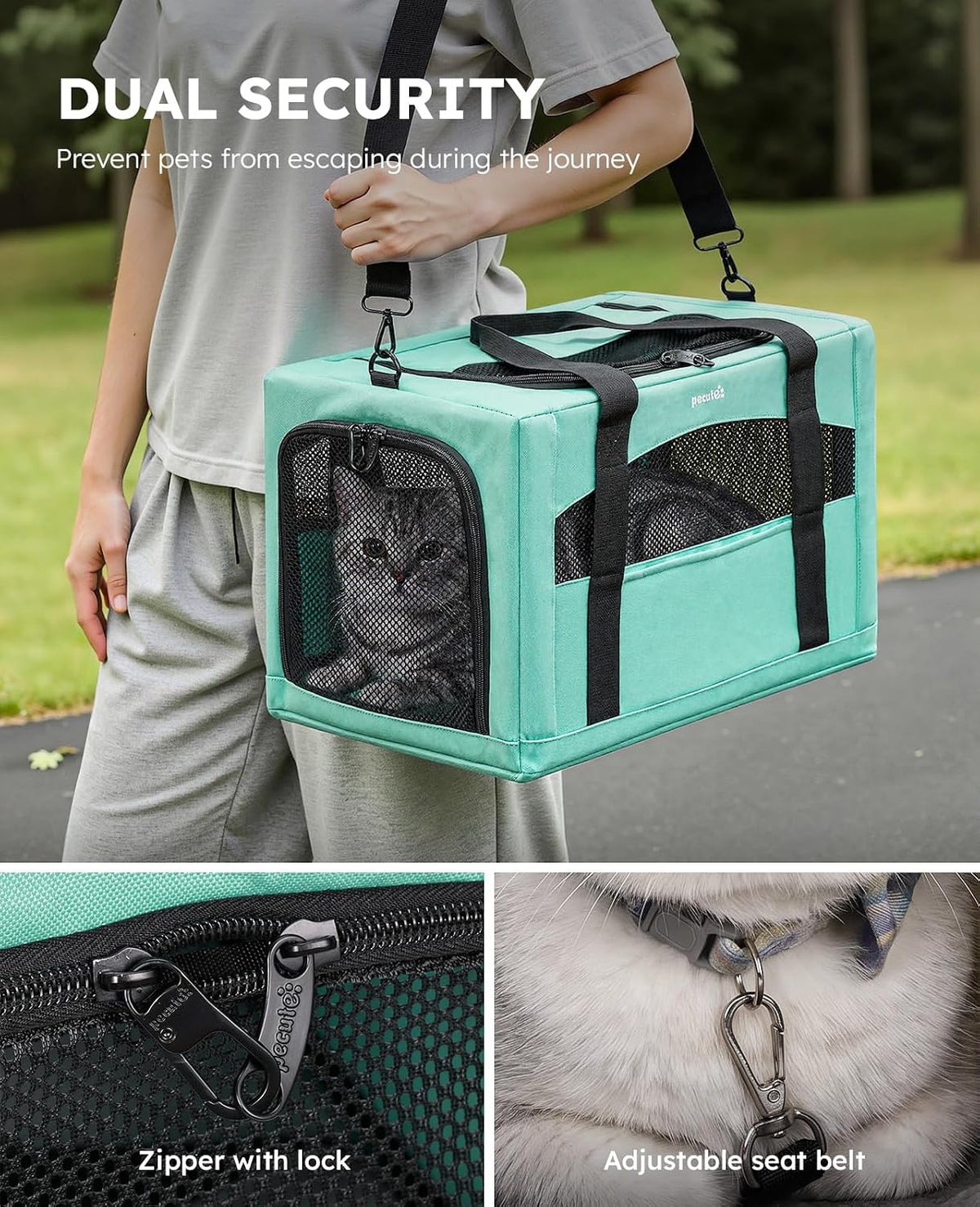 Pecute Cat Carrier Stable, Pet Carrier with Privacy Partition - Light Green / 16.9"L x 11.0"W x 11.0"H - image 3