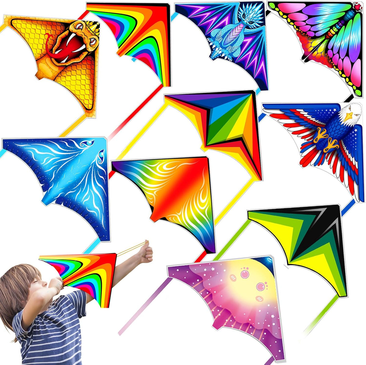 Tcvents mini finger launcher kites for kids with rubber band launchers in bright prints