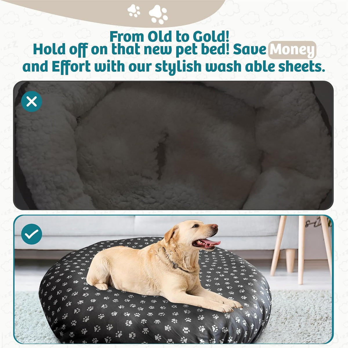 Round Dog Bed Covers Replacement Washable - Paw Chic / Medium (Up to 36″) - image 3