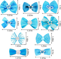 20PCS Cute Dog Hair Bows with Rubber Bands Handmade Mix Style - Sky Blue / Lovely Pattern - image 2