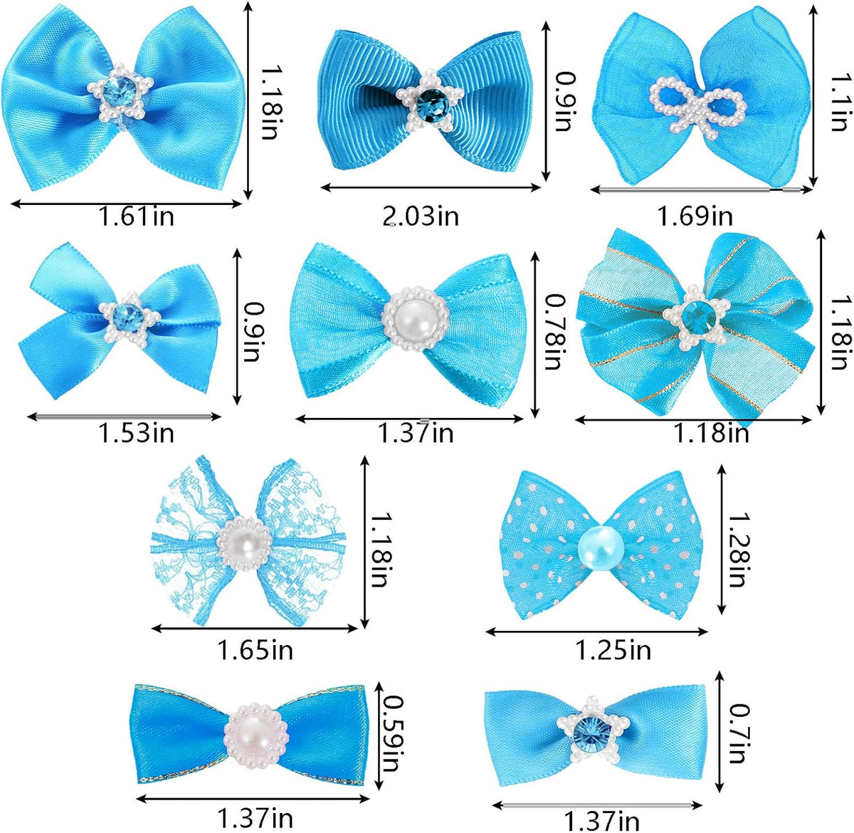 20PCS Cute Dog Hair Bows with Rubber Bands Handmade Mix Style - Sky Blue / Lovely Pattern - image 2