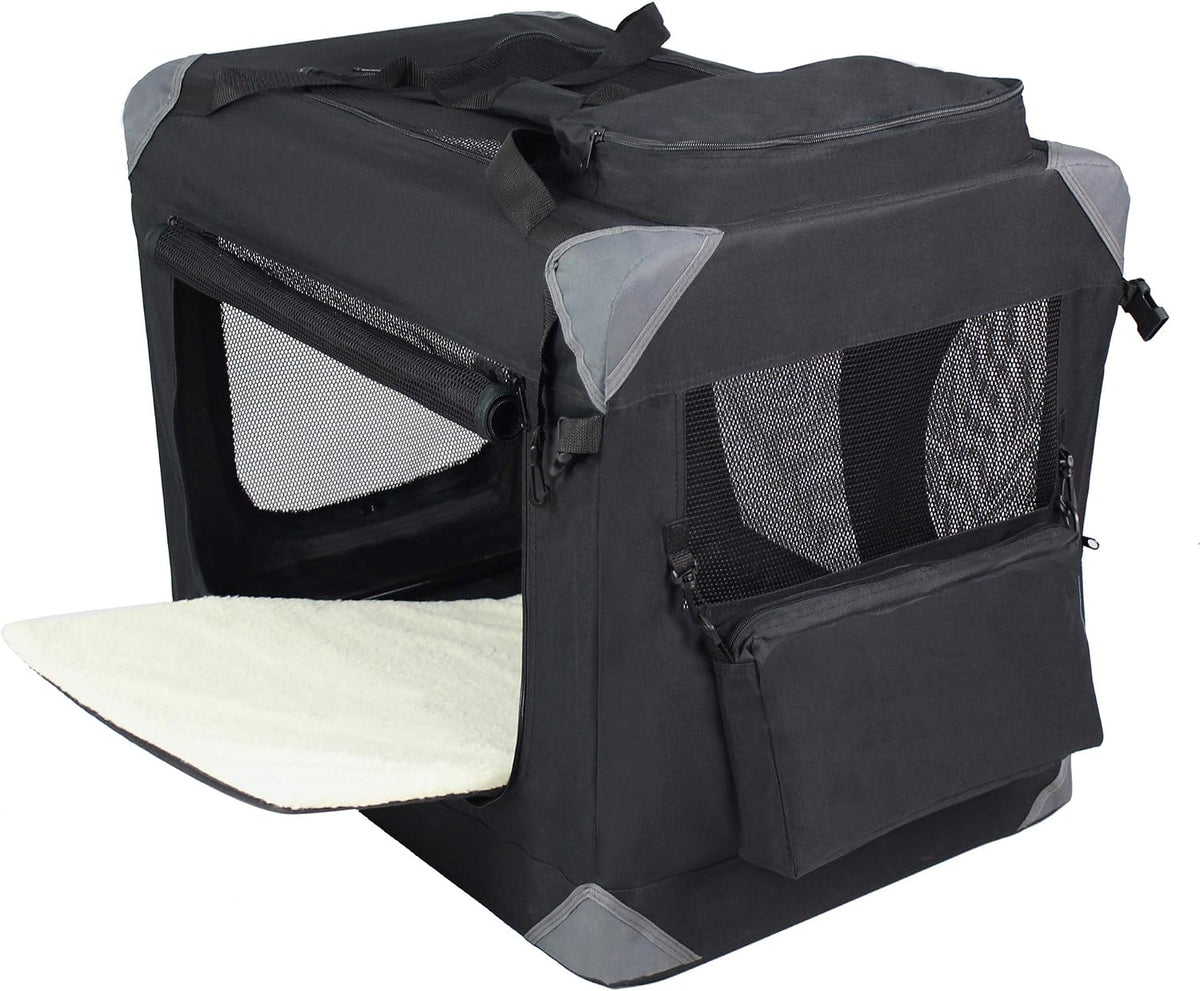 EliteField 3-Door Soft Dog Crate with Bed & Carrying Bag – Essentials for Dogs - Black / 20.0"L x 14.0"W x 14.0"H - image 2