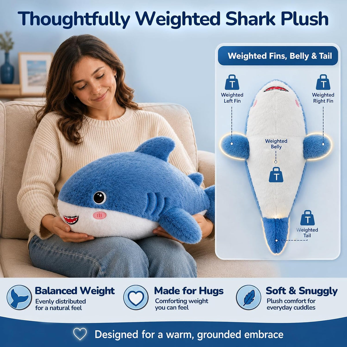 SQEQE Weighted Stuffed Animals Capybara Plush - Shark / Large(23.6 Inch) - image 3