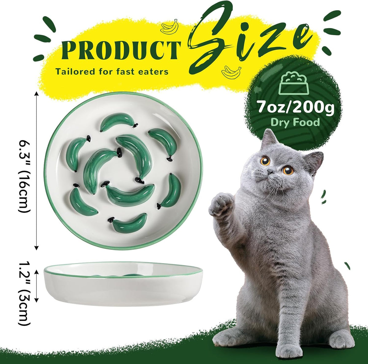 Ceramic Slow Feeder Cat Bowl - Bright Blue / 1.2"H Standard - image 2