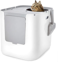 Modkat® XL Litter Box, Top or Front-Entry Configurable, Full Height Seamless Base, Reusable Litter Liners, Sifting Litter Scoop, 2X Bamboo Charcoal Filters - White