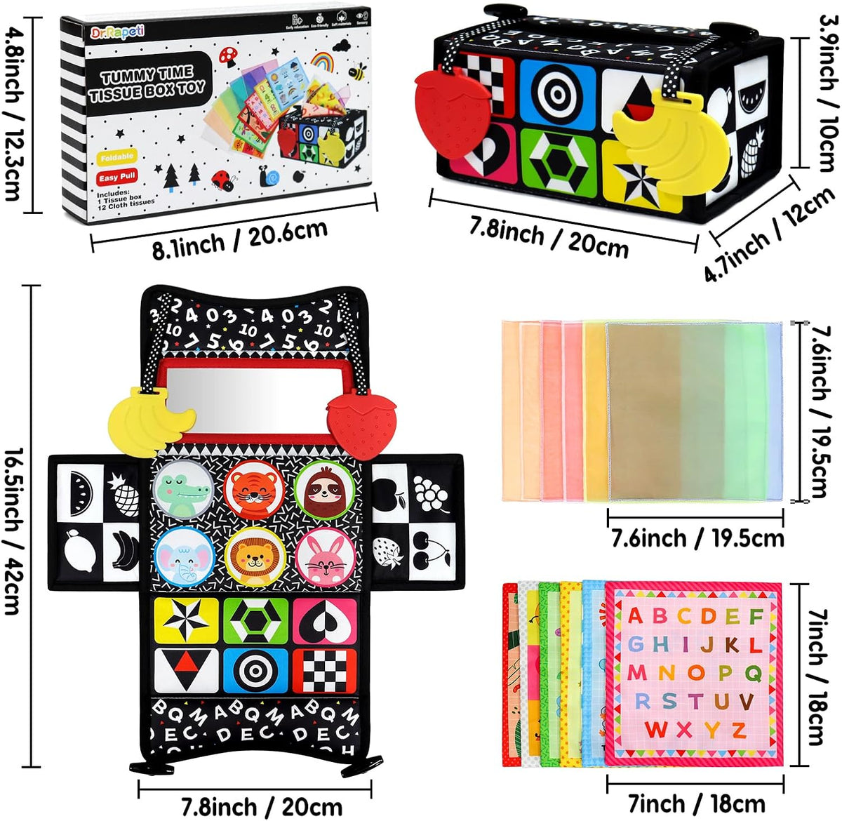 Dr.Rapeti 3in1 Tissue Box Toy, Tummy Time Mirror Toy - image 2