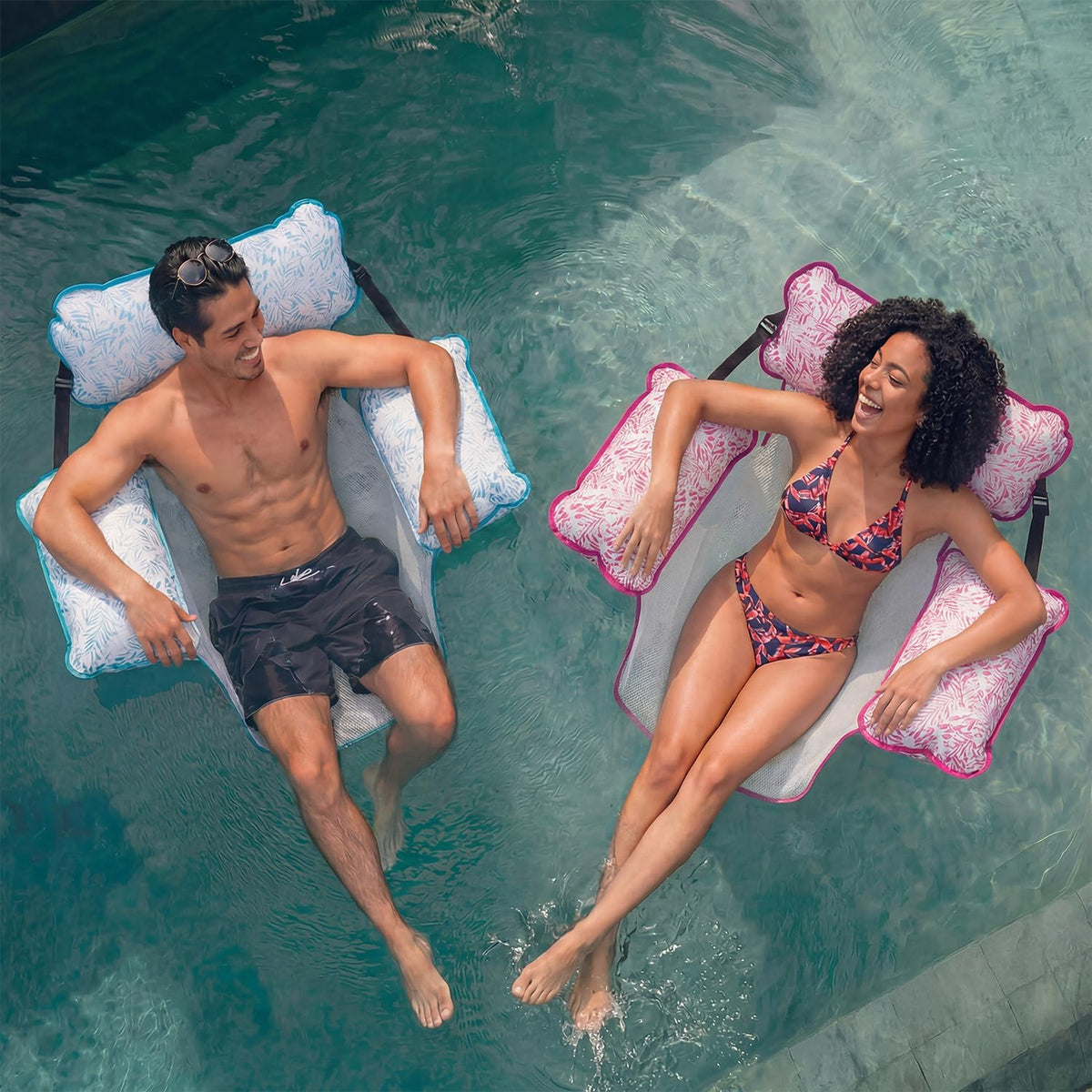 Aqua Monterey floating pool hammock chairs, 2 pack in aqua teal and beige - view 8