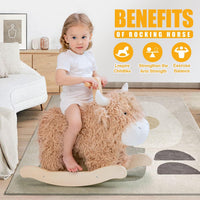 Jolie Vallee baby rocking horse shaped like a plush yak on a solid wood rocker with handles - view 3