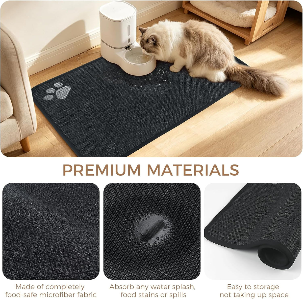 Dog Food Bowl Mat Pet Feeding Mat for Food Water 14.2x24In Grey – Essentials for Dogs - Black Rectangle / 24"L x 16"W - image 4