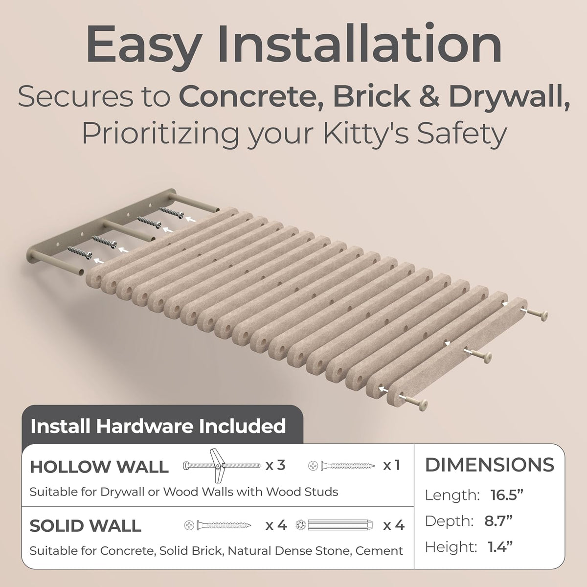 Cat Wall Shelves Set, Indoor & Outdoor by Pryde Pets - Oatmeal / 1 Long Cat Climber - image 4