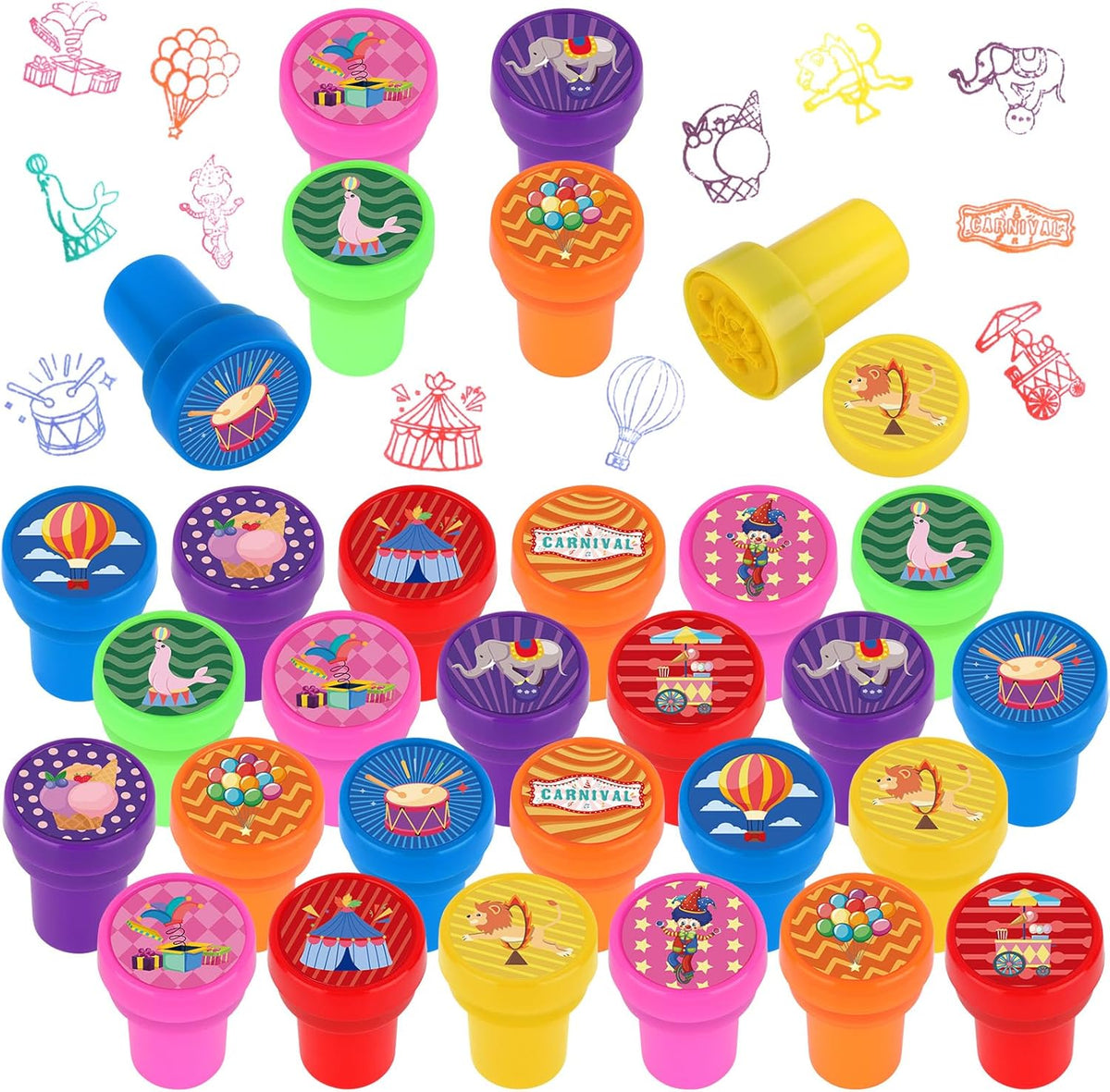 Hxezoc dog paw print stamps, 24 mini self-inking stampers in 8 bright colors - view 7