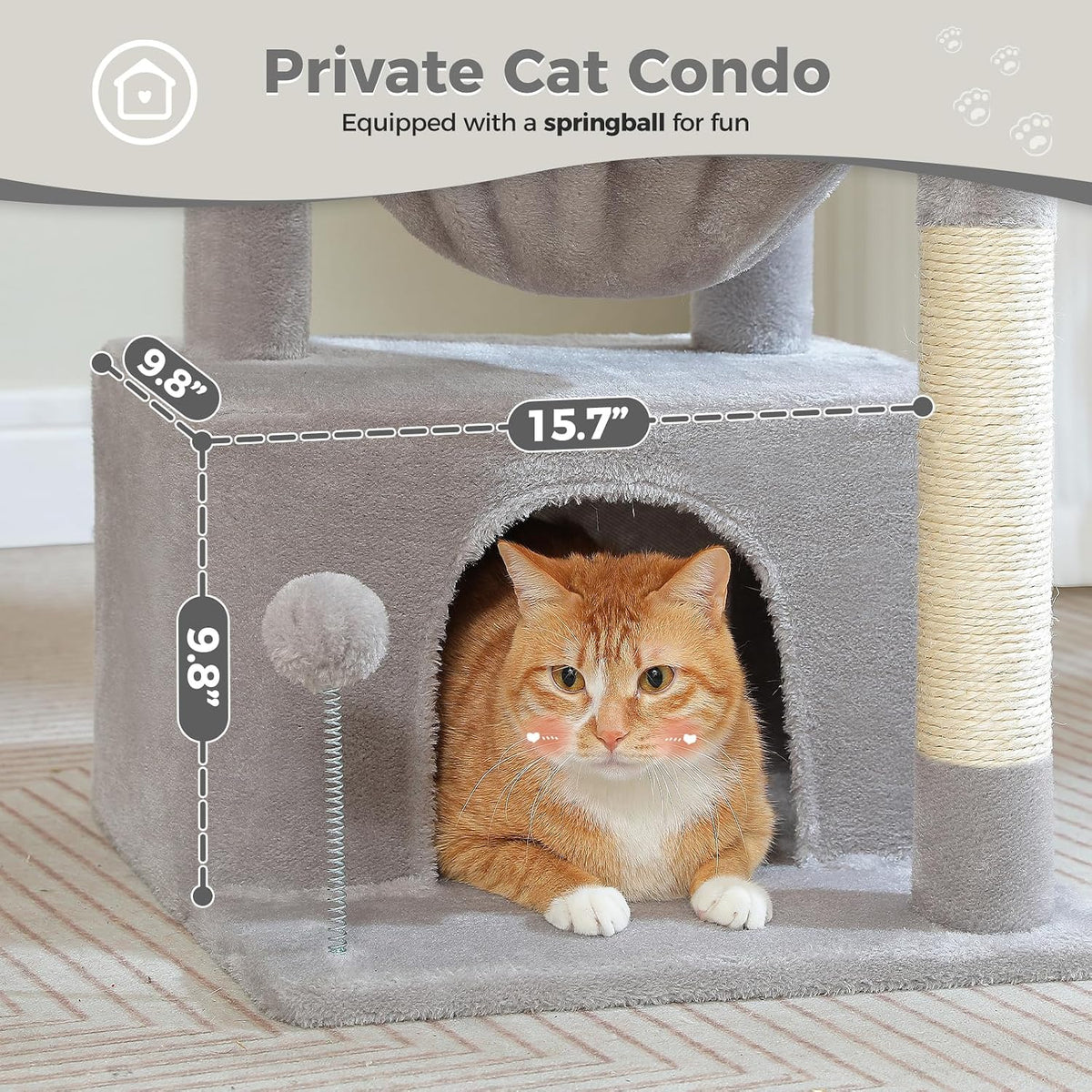 PEQULTI Small Cat Tree Tower for Indoor Cats - Grey / L(15.8"L x 15.8"W x 33"H) - image 4