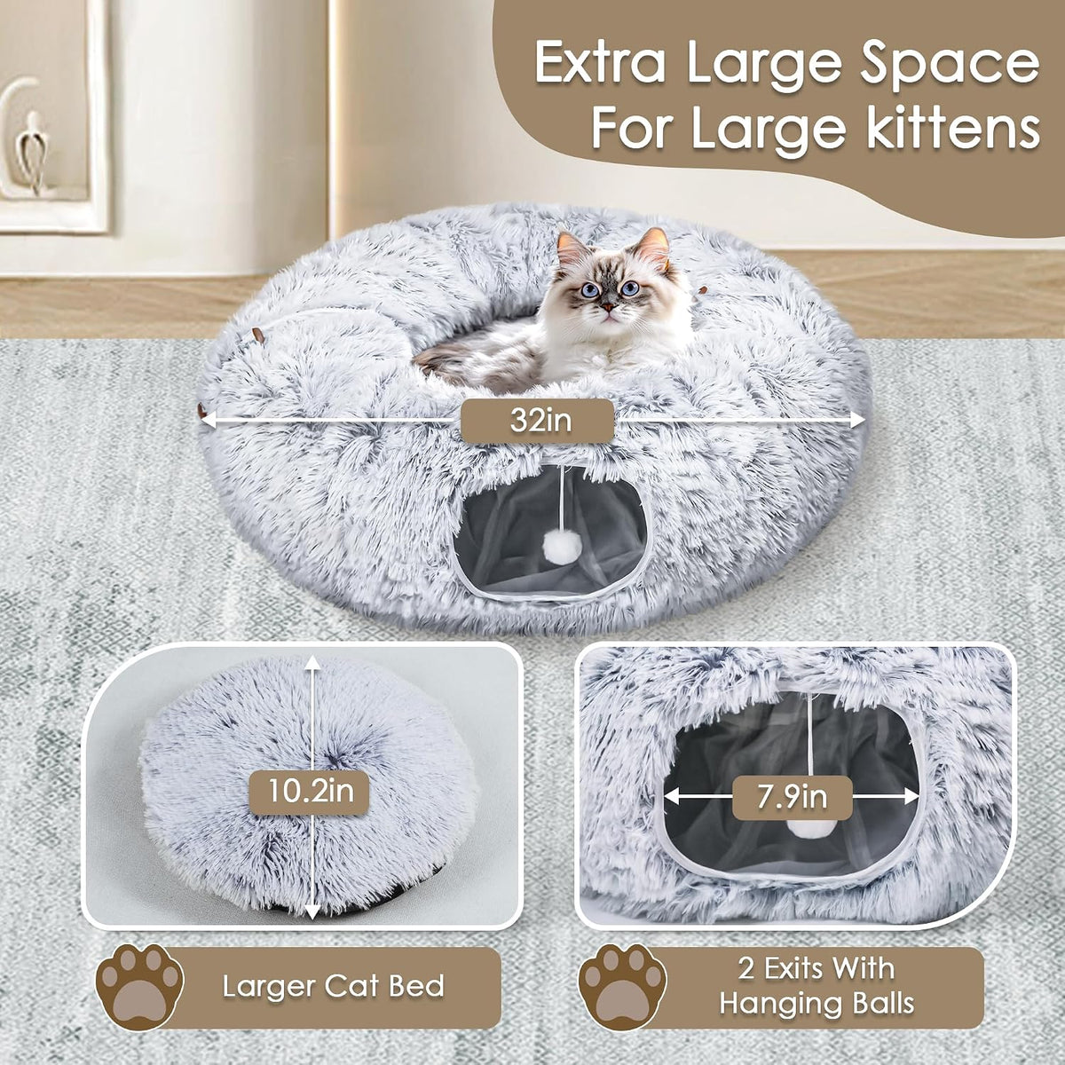 Cat Tunnel Bed for Indoor Cats - Grey - image 3