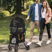 PAWZIDEA Double Pet Stroller with 2 Detachable Carriers, Portable Dog Crate for Car Travel & TSA-Approved Expandable Cat Carrier, Foldable Lightweight Jogger Stroller for 2–4 Cats or Small/Medium Dogs