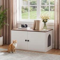 HOOBRO Cat Litter Box Enclosure - White + Walnut - image 2