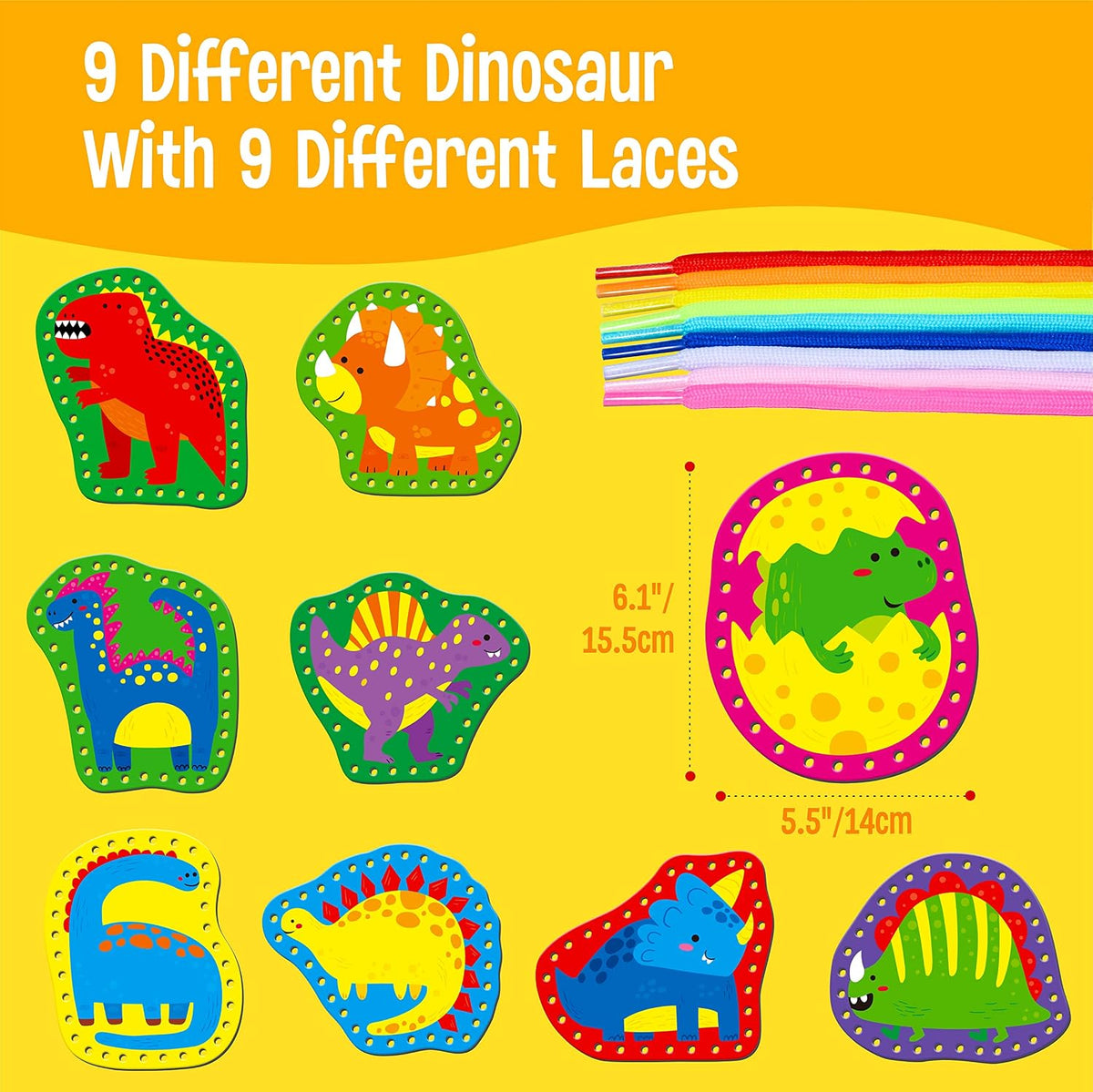 SpriteGru 9 Pieces Kids Lacing Cards - Dinosaurs - image 2