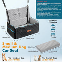 Dog Car Seat for Medium Dogs Up to 60 lb, Thick Cushion - Black & Gray / L - image 2