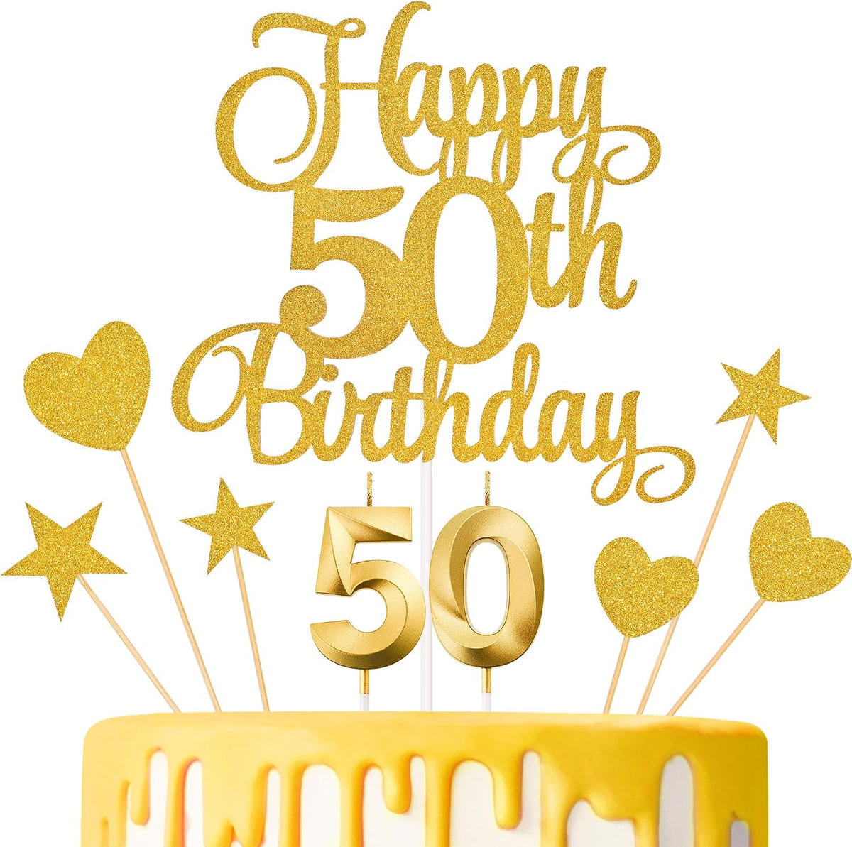 50th Birthday Cake Decorations - Gold