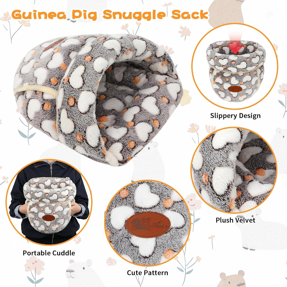 YUEPET Guinea Pig Bed Cuddle Cave, Warm Fleece Hideout - White Heart / 1PCS - image 3