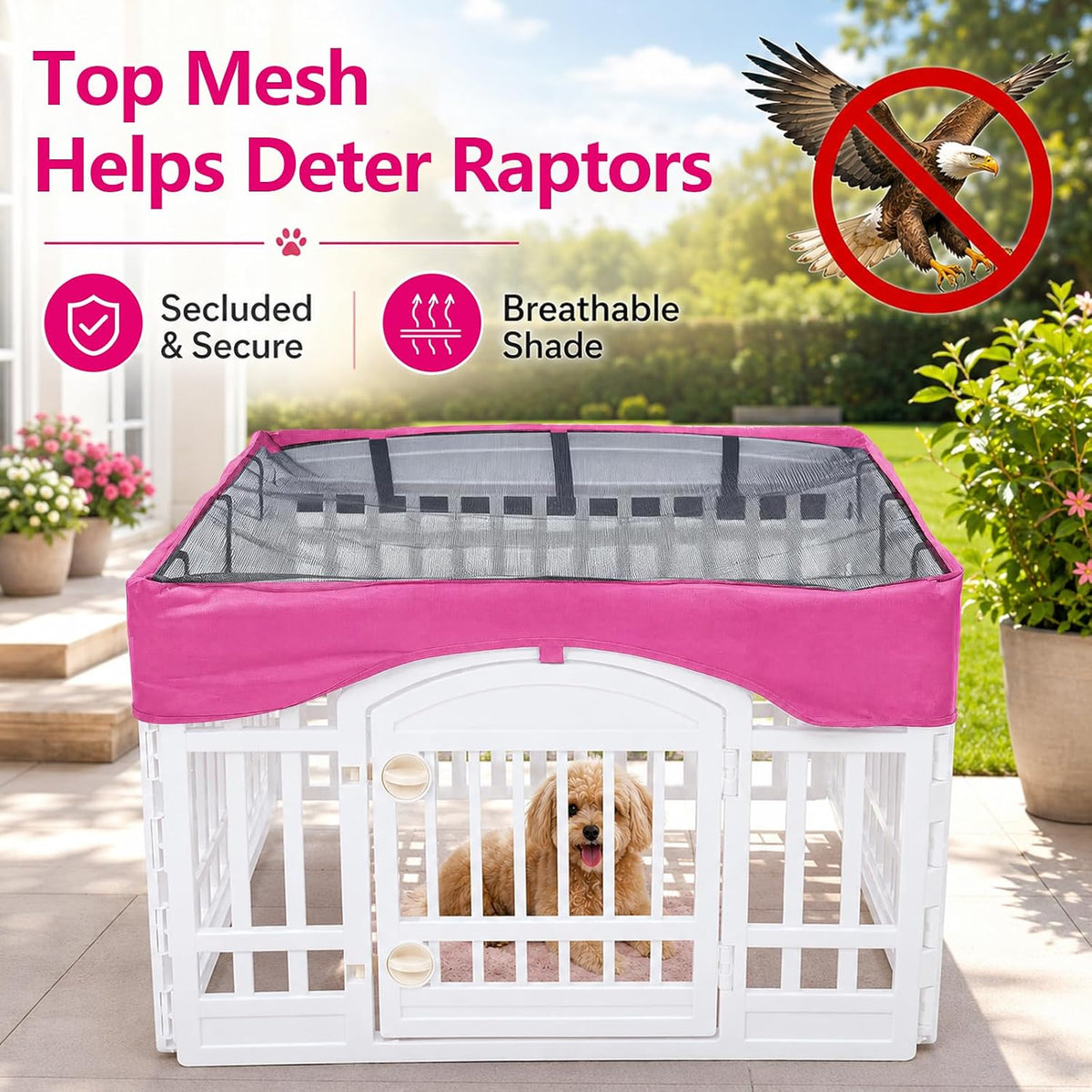 Dog Playpen Mesh Top Cover - Pink / Fits 36" 4-Panel dog playpen - image 2