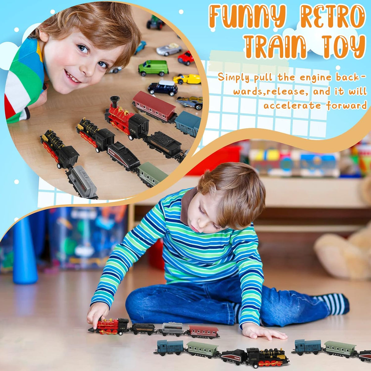 Hanaive 2 Set Train Toys Small Pull Back Train Steam Locomotive - Black,red - image 3