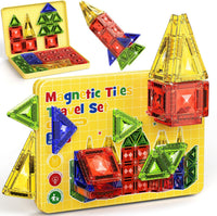 42PCS Mini Magnetic Tiles Travel Set with Iron Storage Box - 40 PCS