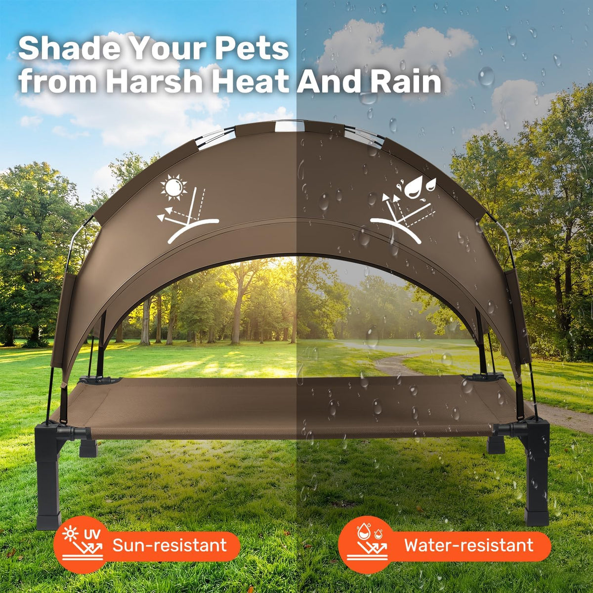 Elevated Dog Bed with Removable Canopy - Brown / 42"L x 30"W x 8.4"H - image 2