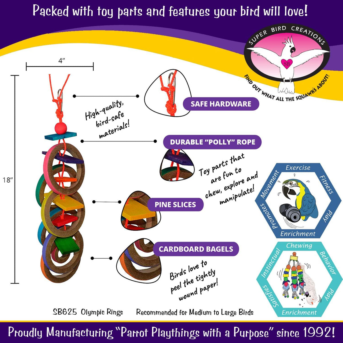 Super Bird Creations SB625 Olympic Rings Bird Toy - image 2