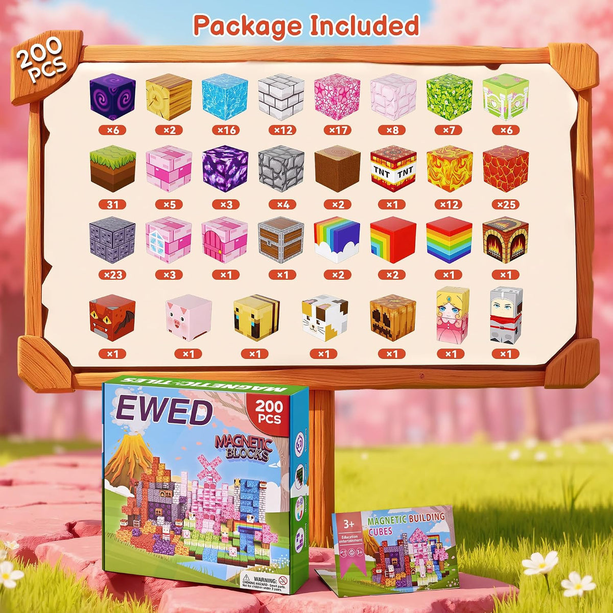 EWED 200 piece forest themed magnetic building blocks with trees, houses and figures - view 28