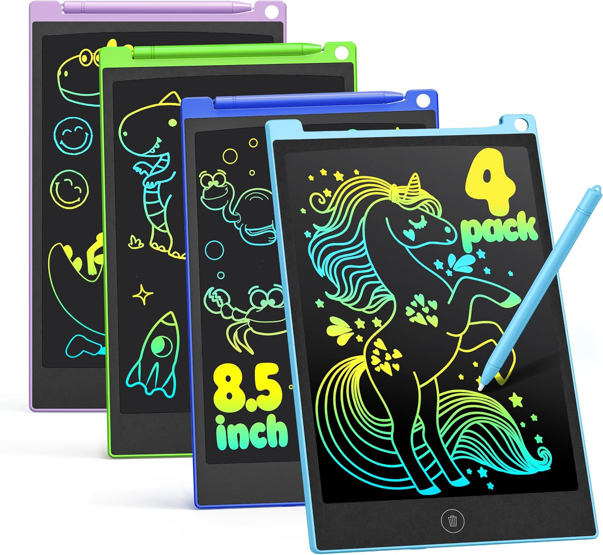 TECJOE 4 Pack LCD Writing Tablet for Kids - Blue & Purple & Green & Dark Blue