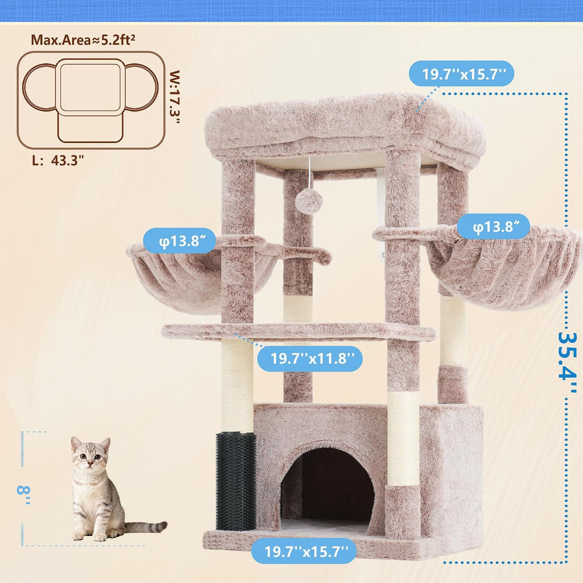 Hey-brother Cat Tree Tower with Large Platform, Spacious Condo - Muchroom / 35.4 Inches - image 2