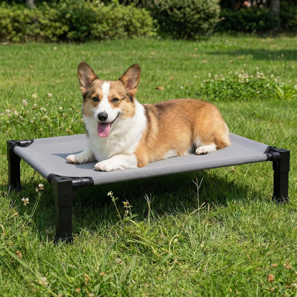 Elevated Dog Bed Raised Cooling Dog Cot for Large Dogs - Grey / 35.0"L x 25.0"W x 7.4"H