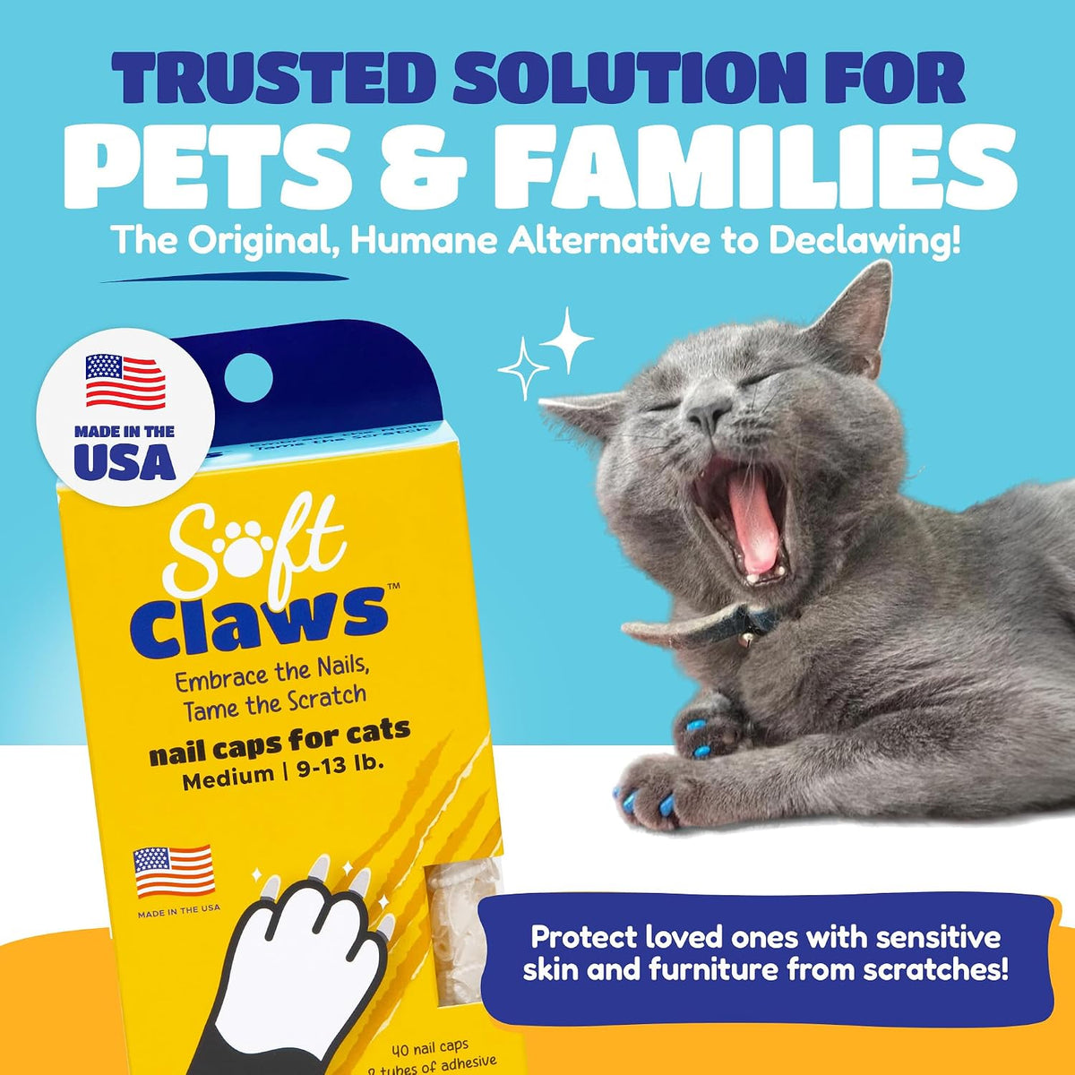 Soft Claws Nail Caps for Medium Cats, 40 Caps - Clear / Medium - image 2