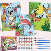 Jovial & Joyful kids paint by number kit with three framed animal canvases and paint pots - view 2