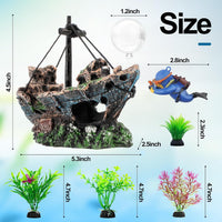 6 Pcs Aquarium Decor Set Shipwreck Decoration Little Diver Floating - 6 Pcs - image 3