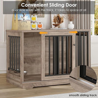 Dog Crate Furniture 47” Large Dog Kennel for Dogs Indoor, Heavy Duty Dog Cage with Sliding Door and 2 SUS Bowls Wooden End Table in Living Room for Small Medium Large Dogs, Rustic