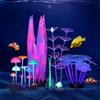 4 Pack Glow Aquarium Decorations Coral Reef Glowing Mushroom Anemone - 4 Pcs(branch Coral+coral+mushrooms+seaweed)