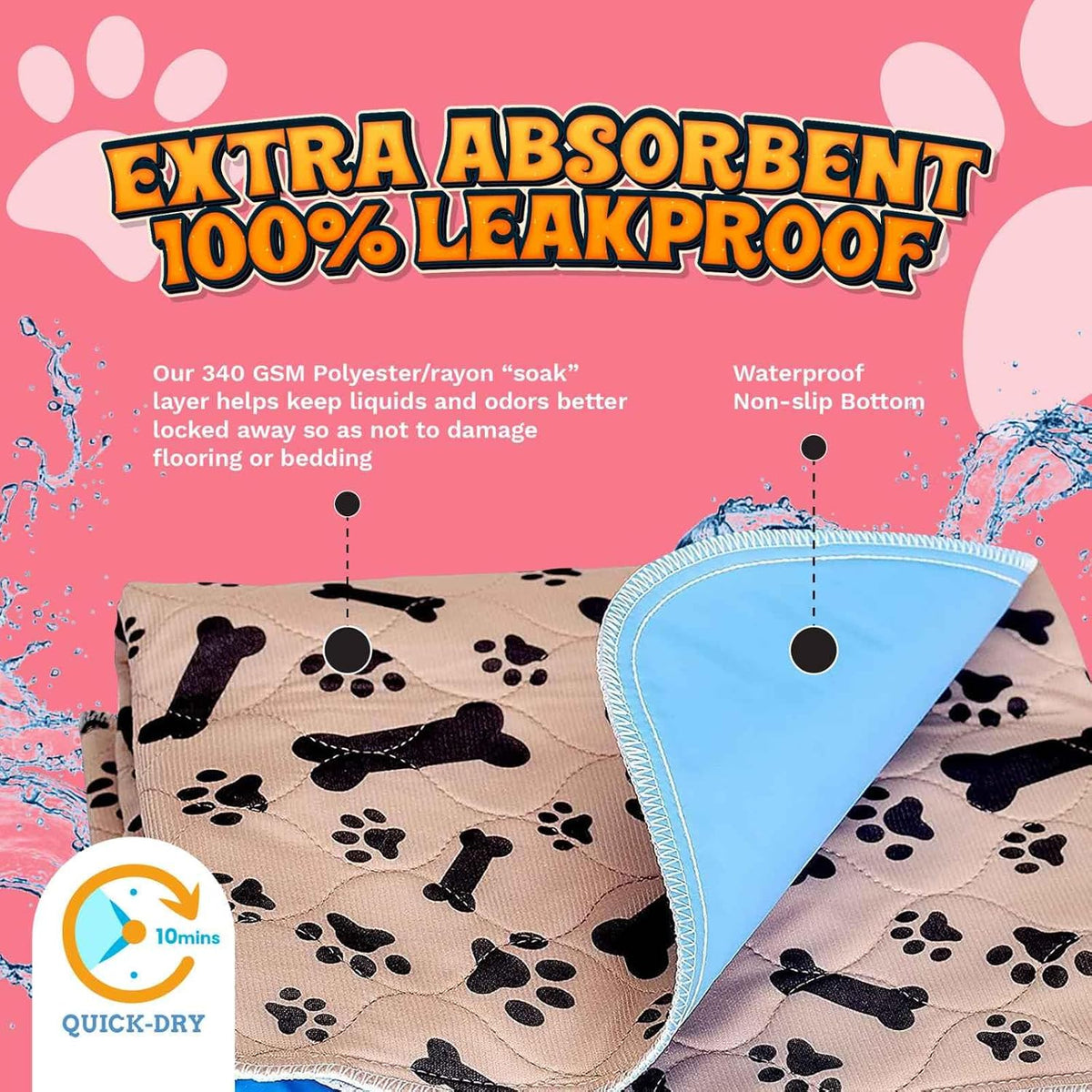 Super Absorbent Washable Pee Pads for Dogs Large 35 x 31 Puppy Pads - image 2