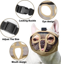 Short Snout Dog Muzzle - Adjustable Breathable Mesh Bulldog Muzzle for Biting Chewing Barking - Khaki / Large/15"-25" - image 2
