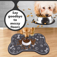 Dog Cat Food Mat, Rapid Absorbent Pet Feeding Mat - 18"L x 12"W / Bone Shaped Dark Grey - image 4