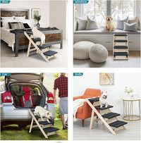 Wood Pet Stairs/Pet Steps for All Dogs and Cats - 2-in-1 Foldable Carpeted 4 Tiers Dog Stairs & Ramp Perfect for Beds and Cars - Portable Dog/Cat Ladder Up to 150 Pounds
